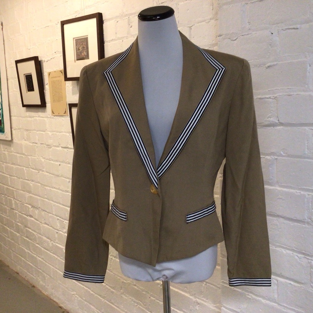 Tan Blazer with Black and White Trim